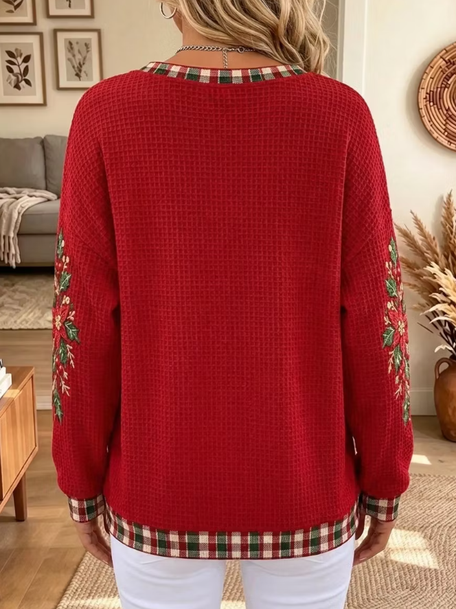 Women Holly Jolly Christmas Waffle Sweatshirt