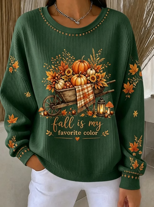 Women Maple Leaf Crew Neck Printing Casual Spring/Fall Long Sleeve Sweatshirt