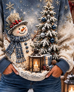 Casual Christmas Snowman Crew Neck Long Sleeve Sweatshirt