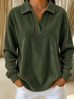 Casual Plain Shawl Collar Long Sleeve Sweatshirt