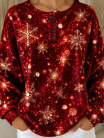Casual Christmas Henley Collar Long Sleeve Sweatshirt