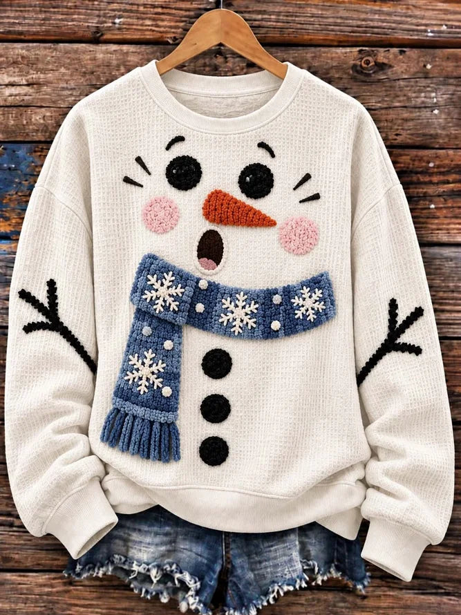 Casual Christmas Snowman Crew Neck Long Sleeve Sweatshirt