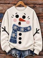 Casual Christmas Snowman Crew Neck Long Sleeve Sweatshirt