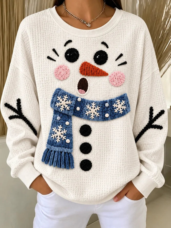 Casual Christmas Snowman Crew Neck Long Sleeve Sweatshirt