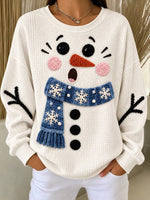 Casual Christmas Snowman Crew Neck Long Sleeve Sweatshirt