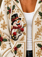 Women Spring/Fall Outerwear Casual Christmas Snowman Long Sleeve Hoodie Jacket