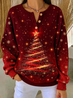 Casual Christmas Henley Collar Long Sleeve Sweatshirt