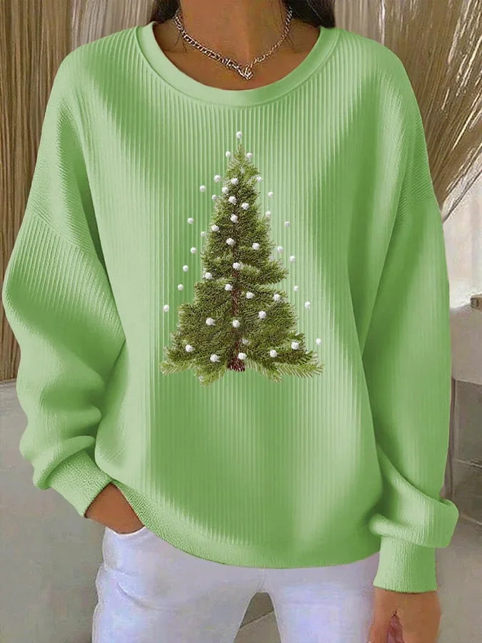 Casual Crew Neck Christmas Sweatshirt Printing