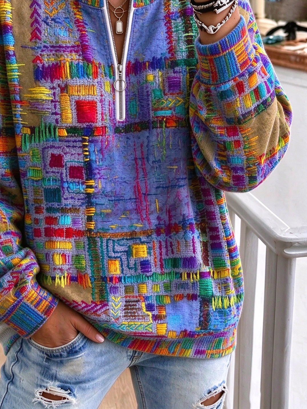 Casual Abstract Crew Neck Long Sleeve Sweatshirt