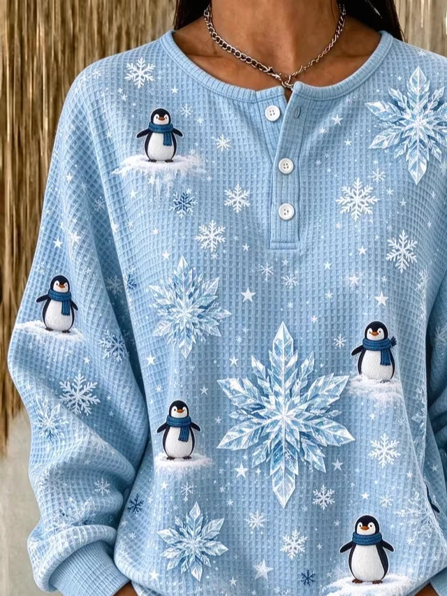 Vintage Christmas Henley Collar Long Sleeve Sweatshirt