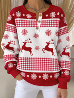 Vintage Christmas Henley Collar Long Sleeve Sweatshirt