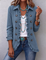 Women Spring/Fall Outerwear Vintage Peplum Plain Long Sleeve Shawl Collar Jacket