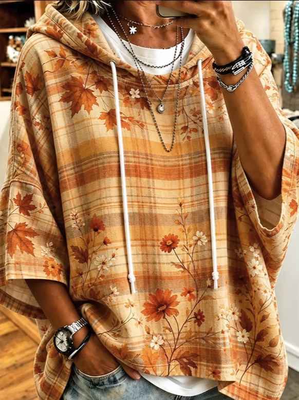 Women Floral Half Sleeve Simple Casual Daily Spring/Fall Hoodie