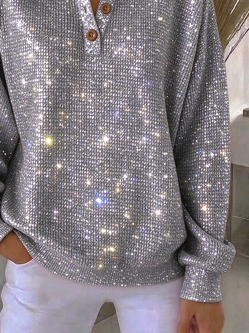 Vintage Abstract Henley Collar Long Sleeve Sweatshirt