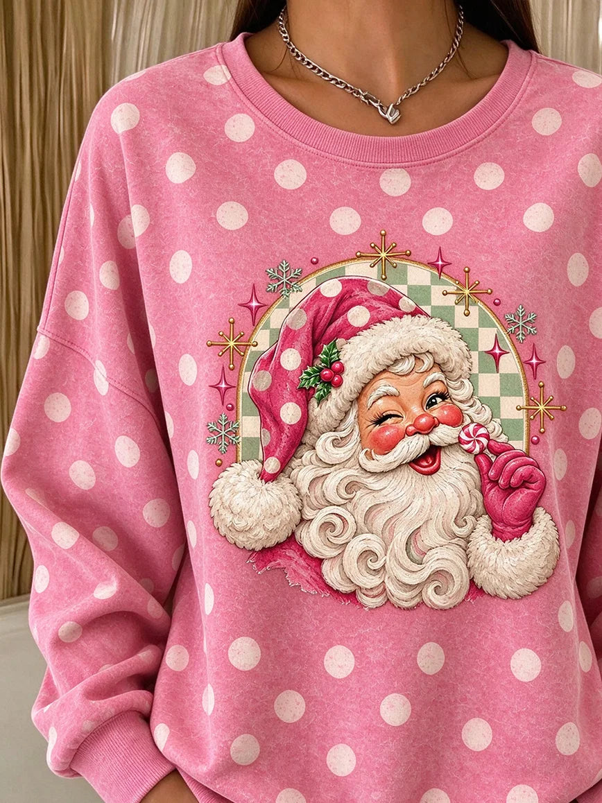 Vintage Polka Dots Casual Crew Neck Long Sleeve Sweatshirt