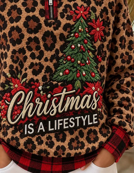 Casual Leopard Mock Neck Long Sleeve Sweatshirt