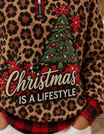 Casual Leopard Mock Neck Long Sleeve Sweatshirt