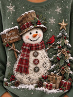 Vintage Christmas Casual Snowman Crew Neck Long Sleeve Sweatshirt