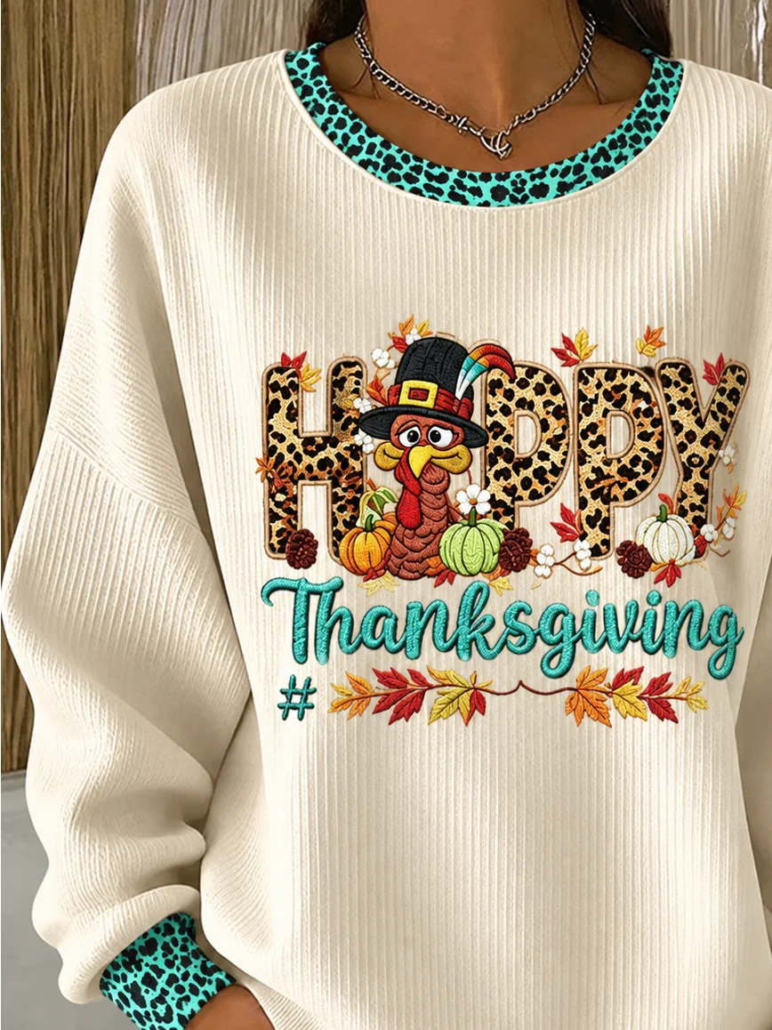 Crew Neck Printing Thanksgiving Day Casual Sweatshirt