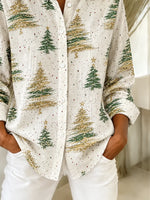 Women's Long Sleeve Shirt Spring/Fall As Picture Christmas Buckle Shirt Collar Regular Sleeve Daily Going Out Casual Top