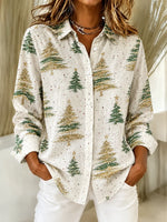 Women's Long Sleeve Shirt Spring/Fall As Picture Christmas Buckle Shirt Collar Regular Sleeve Daily Going Out Casual Top