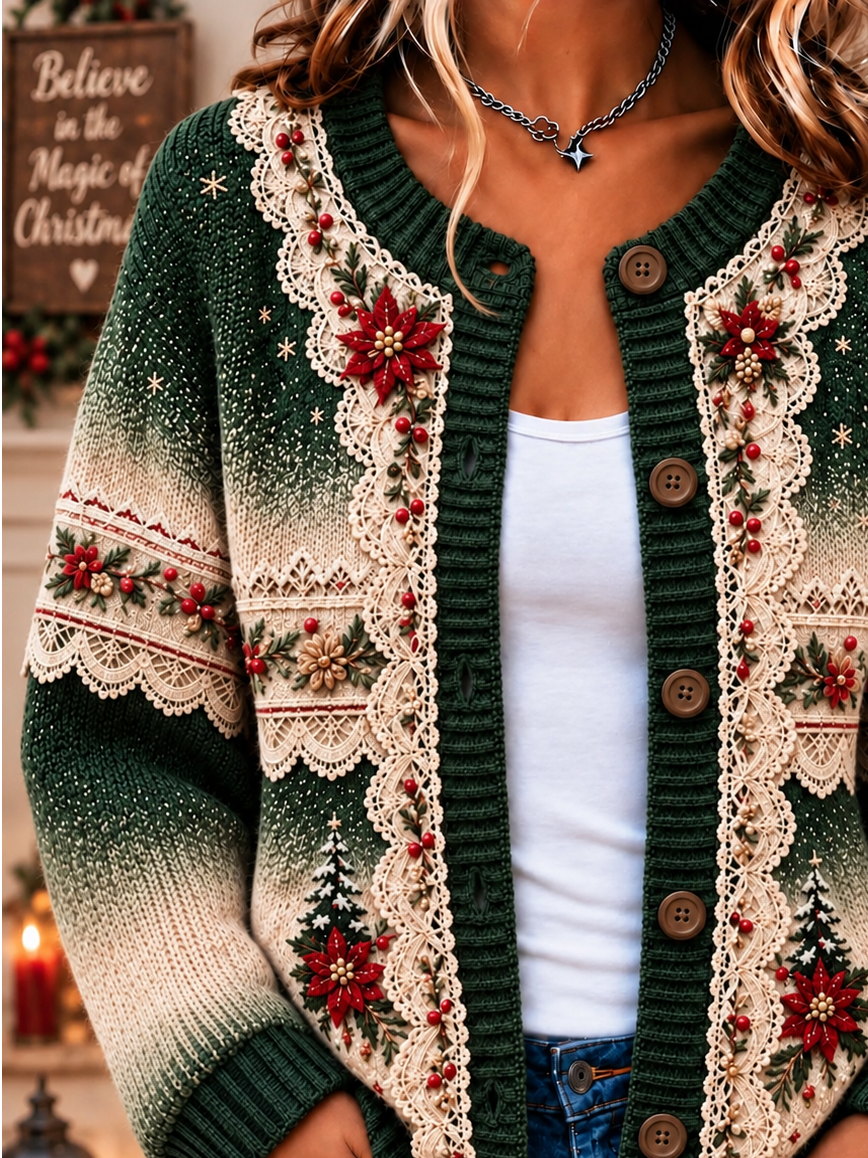 Casual Printing Christmas Regular Fit Vintage Cardigan