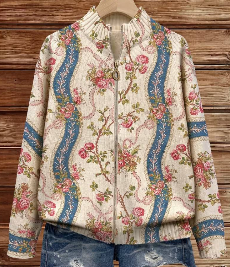 Women Casual Vintage Climbing Rose Ribbon Cardigan
