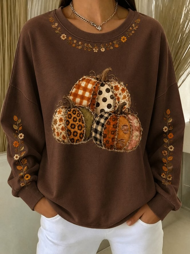 Women Floral Crew Neck Casual Spring/Fall Long Sleeve Sweatshirt