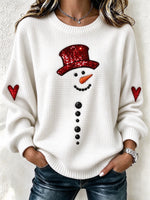 Casual Christmas Snowman Crew Neck Long Sleeve Sweatshirt