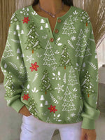 Vintage Christmas Henley Collar Long Sleeve Sweatshirt