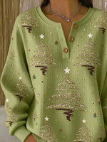 Vintage Christmas Henley Collar Long Sleeve Sweatshirt