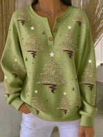 Vintage Christmas Henley Collar Long Sleeve Sweatshirt