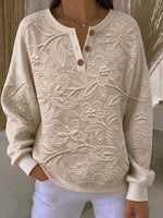 Vintage Floral Henley Collar Long Sleeve Sweatshirt