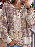 Vintage Geometric Henley Collar Long Sleeve Sweatshirt