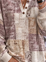 Vintage Geometric Henley Collar Long Sleeve Sweatshirt
