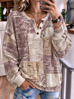 Vintage Geometric Henley Collar Long Sleeve Sweatshirt
