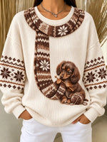 Casual Dog Crew Neck Long Sleeve Sweatshirt