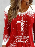 Casual Christmas Crew Neck Long Sleeve T-shirt