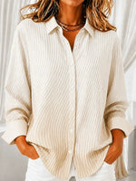 Women Abstract Casual Shirt Shirt Collar Long Sleeve Buckle Top