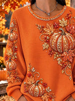 Casual Pumpkin Crew Neck Long Sleeve Sweatshirt