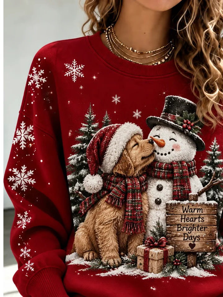 Vintage Casual Christmas Snowman Crew Neck Long Sleeve Sweatshirt