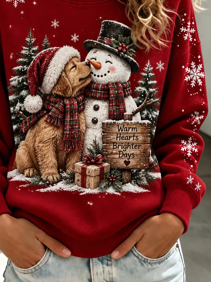 Vintage Casual Christmas Snowman Crew Neck Long Sleeve Sweatshirt