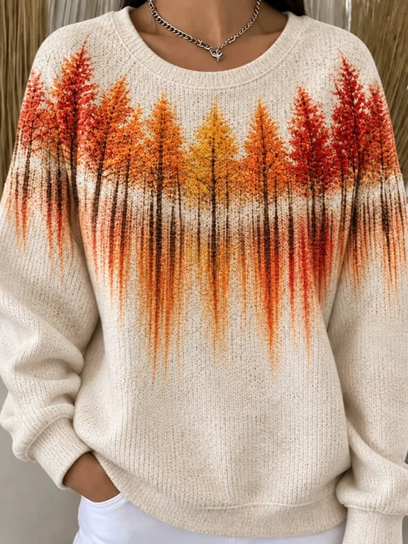 Casual Tree Crew Neck Long Sleeve Sweatshirt