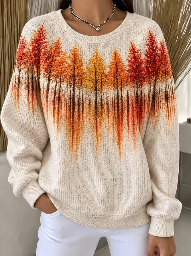Casual Tree Crew Neck Long Sleeve Sweatshirt