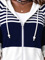 Women Spring/Fall Outerwear Casual Striped Long Sleeve Hoodie Jacket