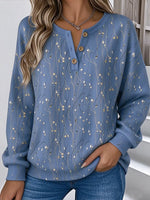 Casual Floral Henley Collar Long Sleeve Sweatshirt