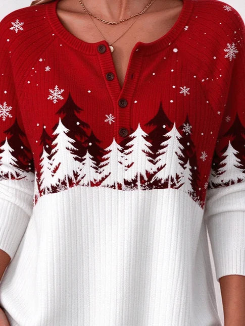 Casual Snowflake Henley Collar Long Sleeve T-shirt