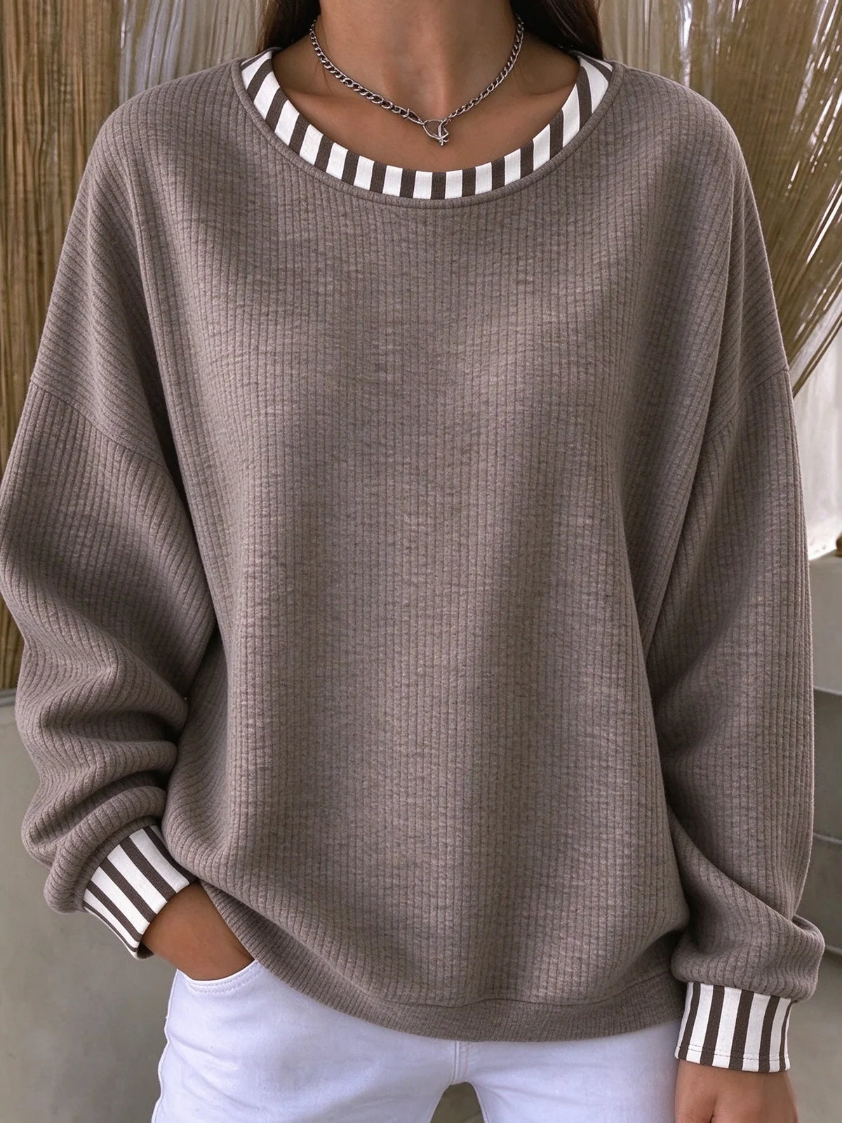 Casual Striped Crew Neck Long Sleeve Sweatshirt