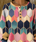 Casual Abstract Henley Collar Long Sleeve Sweatshirt