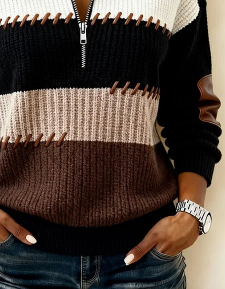 Casual Geometric Half Open Collar Long Sleeve Sweatshirt